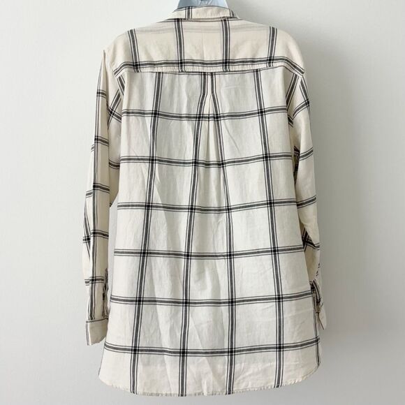H & M Womens Cream & Black Checkered Flannel Button Down Shirt Size 14 - Picture 4 of 7